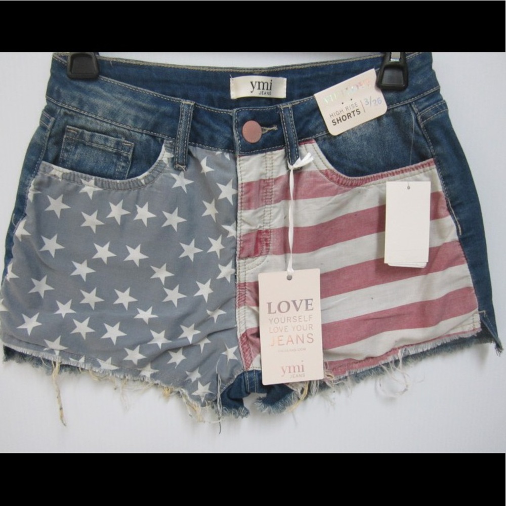 YMI patriotic denim frayed hem shorts